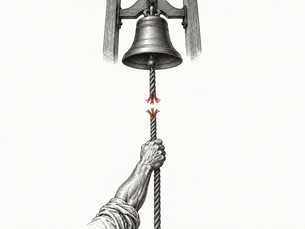 pulled with full force on a rope cut above the bell